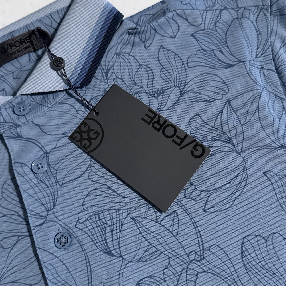 NEW G/Fore Men's Size Small Floral Iris Banded Sleeve Tech Pique Golf Polo S